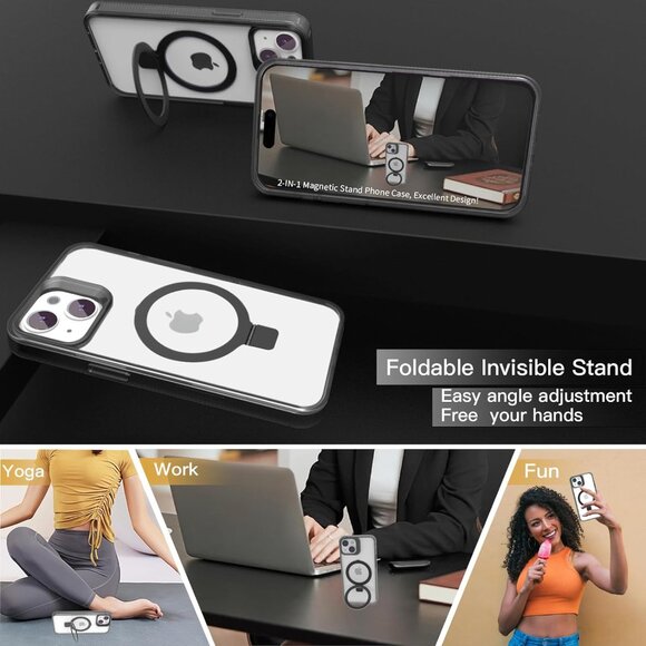 Clear Black Case for iPhone 15 Plus Case with Stand Magnetic, [MagSafe] - Picture 2 of 6